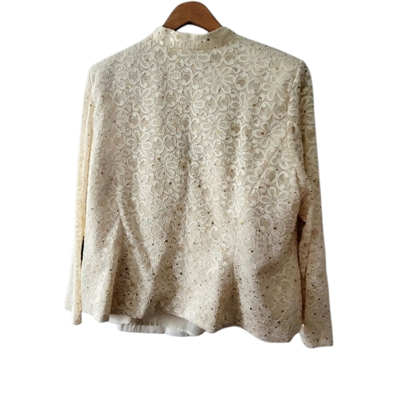 Coldwater Creek Sequined Elegant Cream Lace Jacket and Pants Suit Set 22W Vtg - Picture 3 of 11